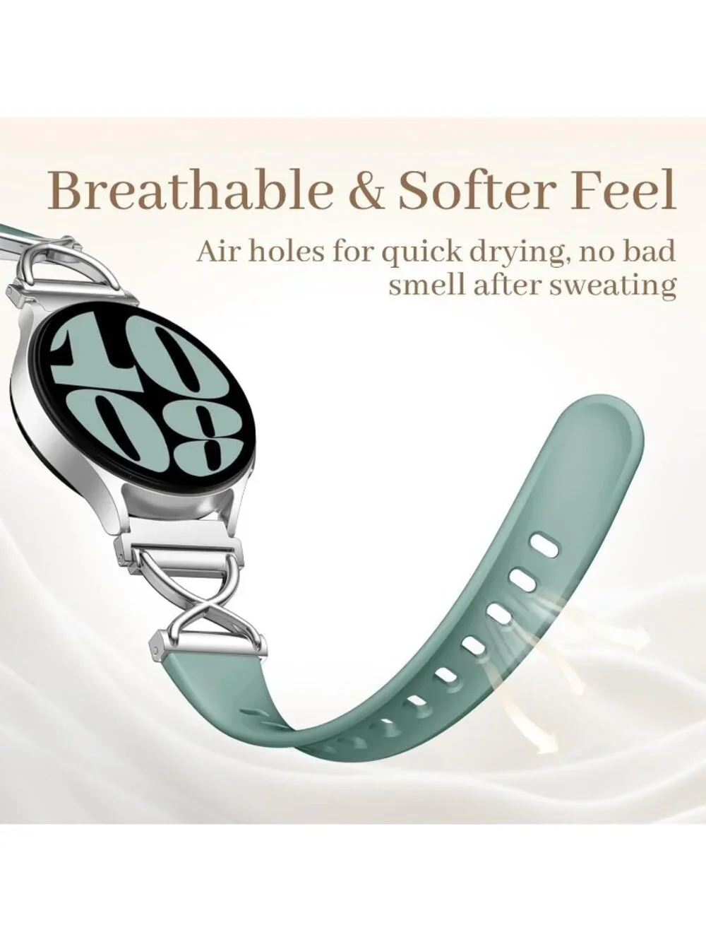 Women's Green Skinny Charms X-Shaped Soft Slim Silicone Bands Compatible Watch
